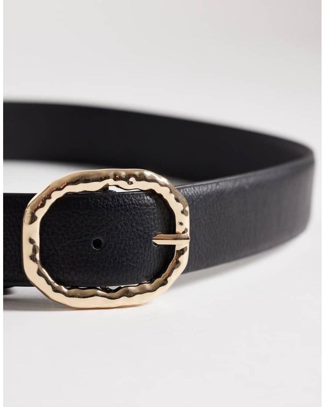 Vero Moda Blue Faux Leather Belt With Gold Hammered Metal Buckle
