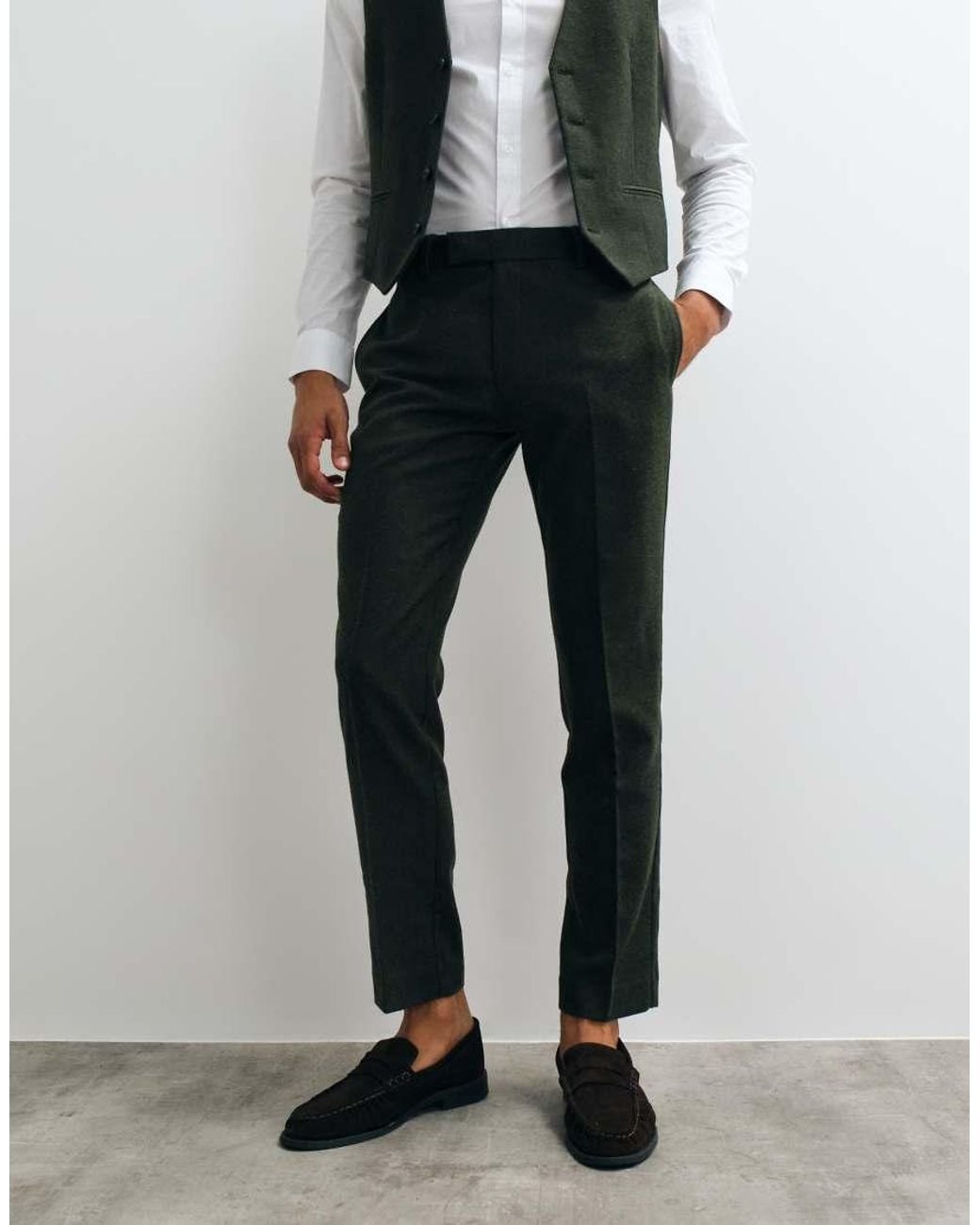 ASOS Black Slim Herringbone Suit Pants With Wool for men