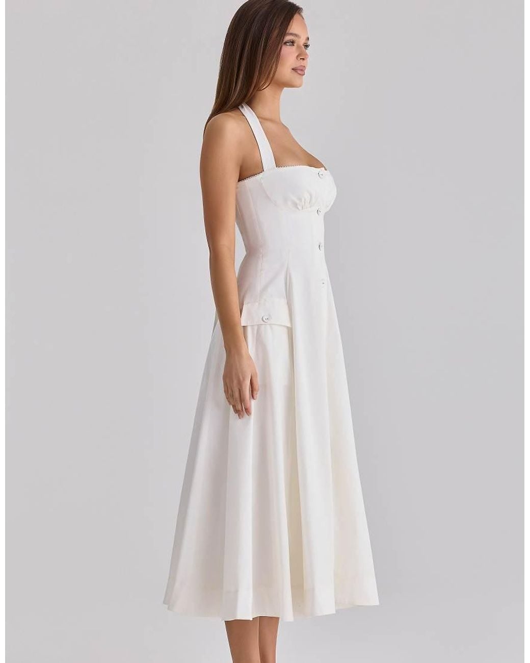 house of cb white dress halter Claudia Cotton Neck Midi in bohochic