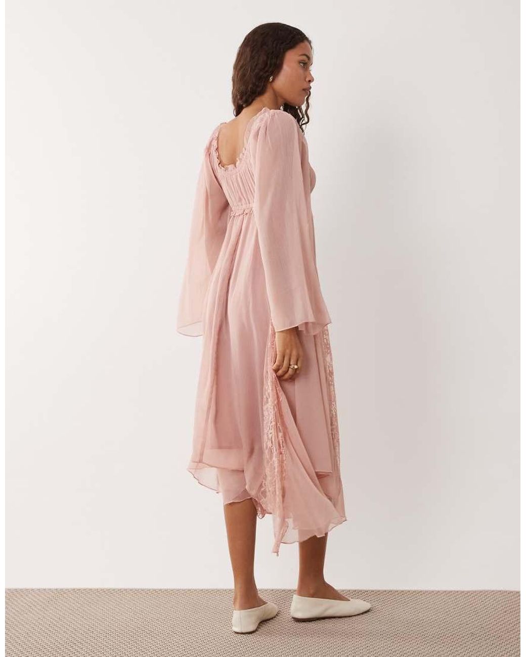 Miss Selfridge Pink Chiffon Boho Hanky Hem Midi Dress