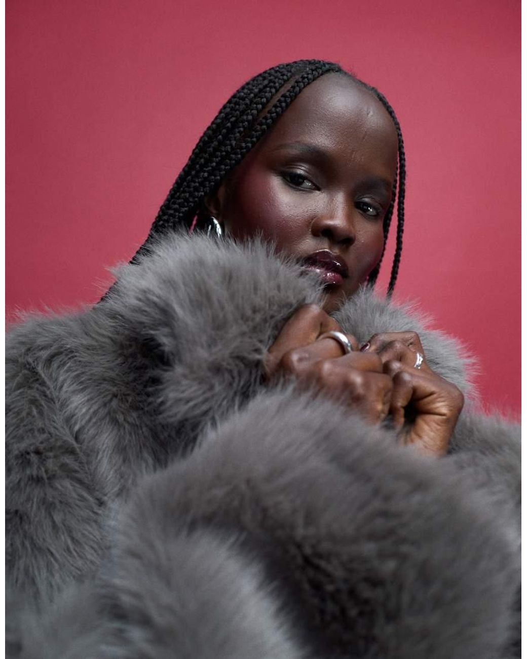 Noisy May Gray Faux Fur Jacket