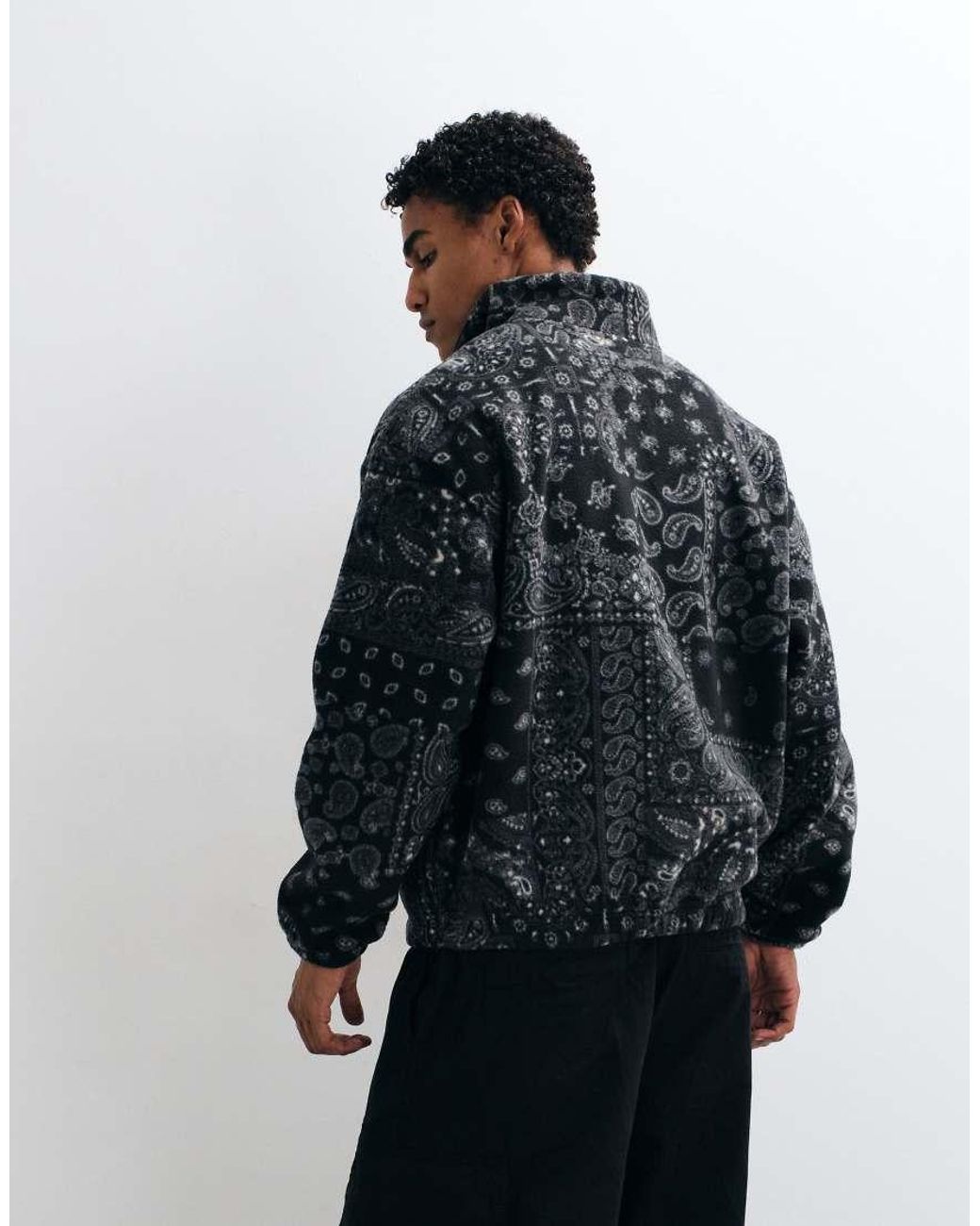 ASOS Blue Oversized Quarter Zip Fleece With Paisley Print for men