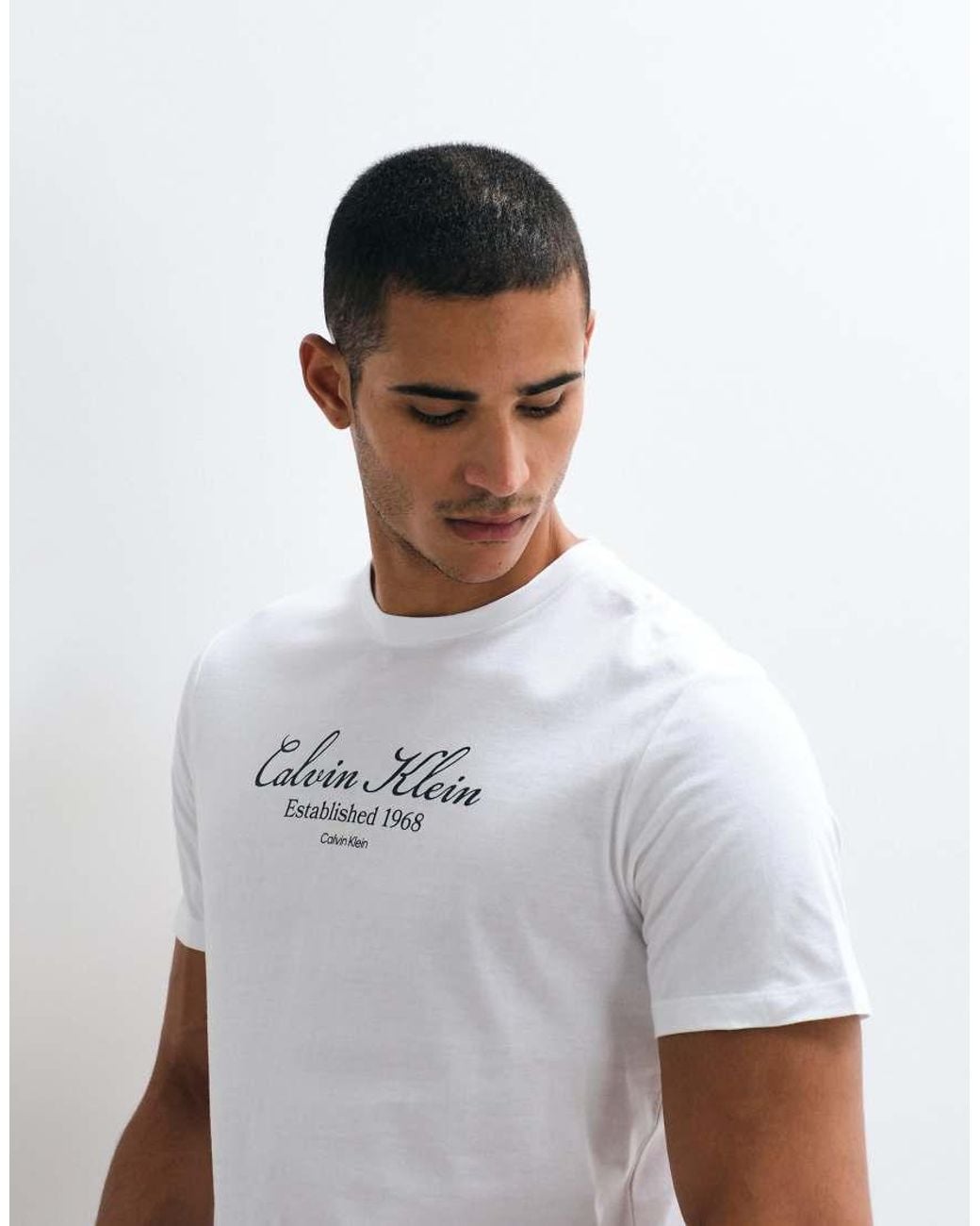 Calvin Klein White Script Graphic T-Shirt for men