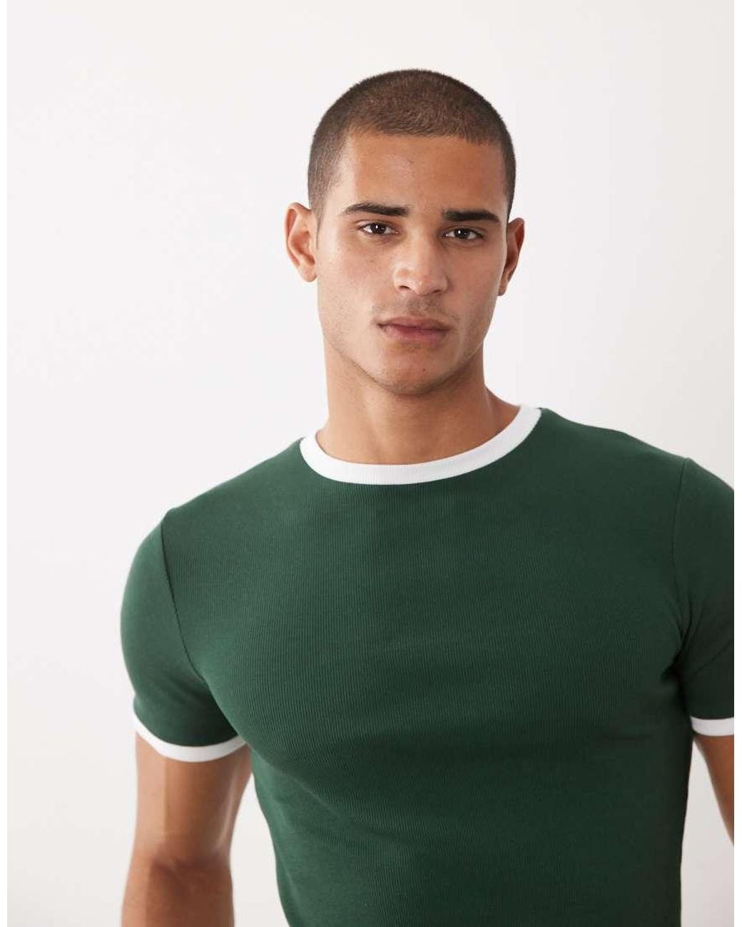 ASOS Green Muscle Fit T-shirt With Ringer Detailing for men