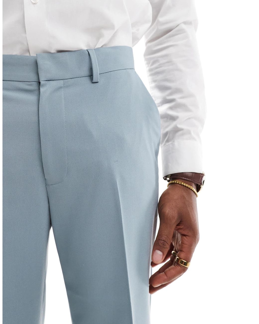 ASOS Blue Straight Cropped Length Suit Trousers for men