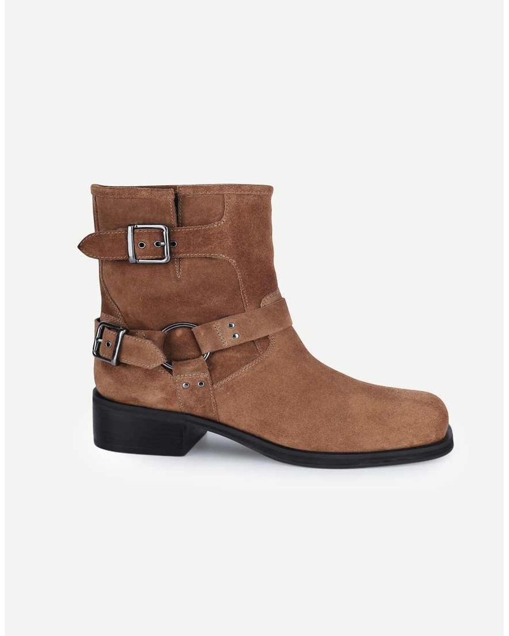 OFF THE HOOK Brown Sol Suede Harness Biker Ankle Boots