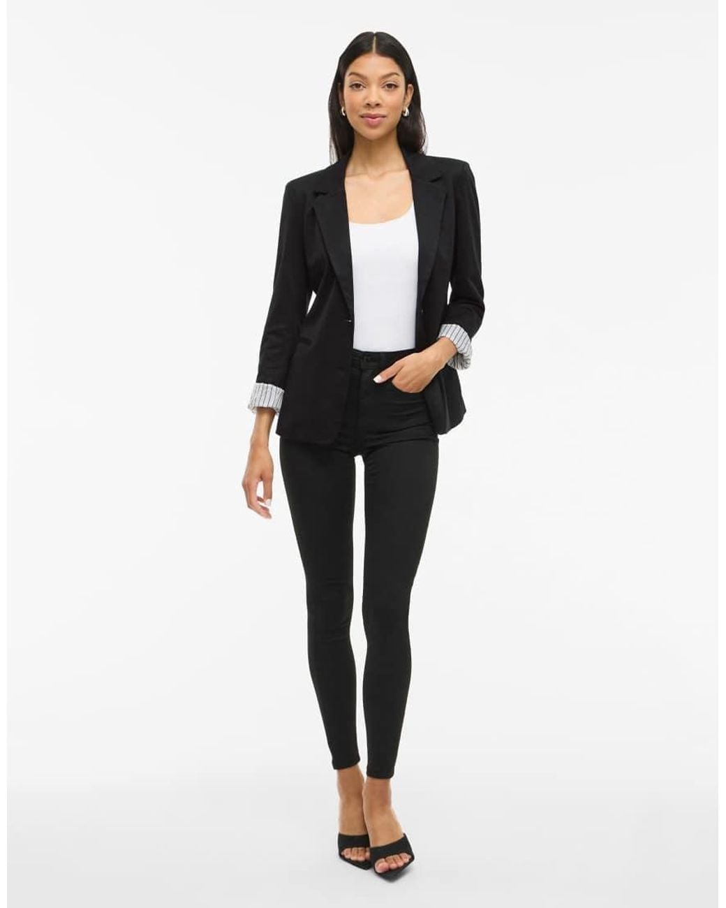 Vila Black Saga Jersey Slim Fit 3/4 Sleeve Padded Blazer