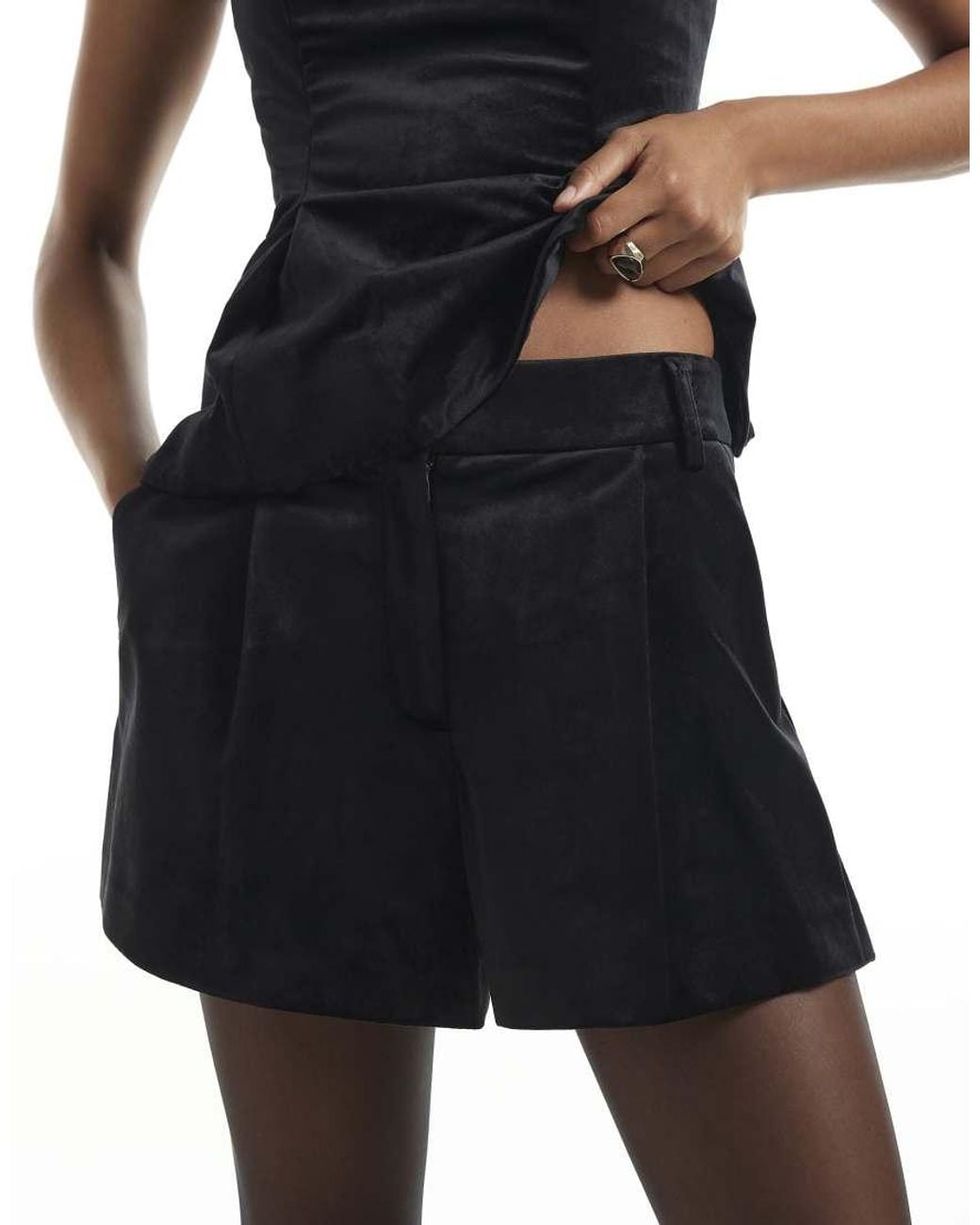 River Island Black Velvet Pleated Shorts