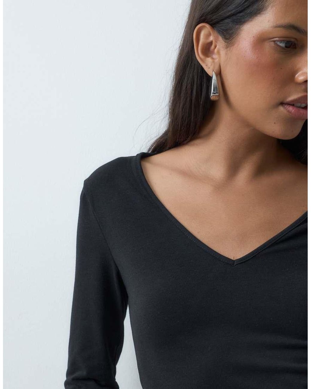 Mango Blue V Neck Long Sleeve T-Shirt