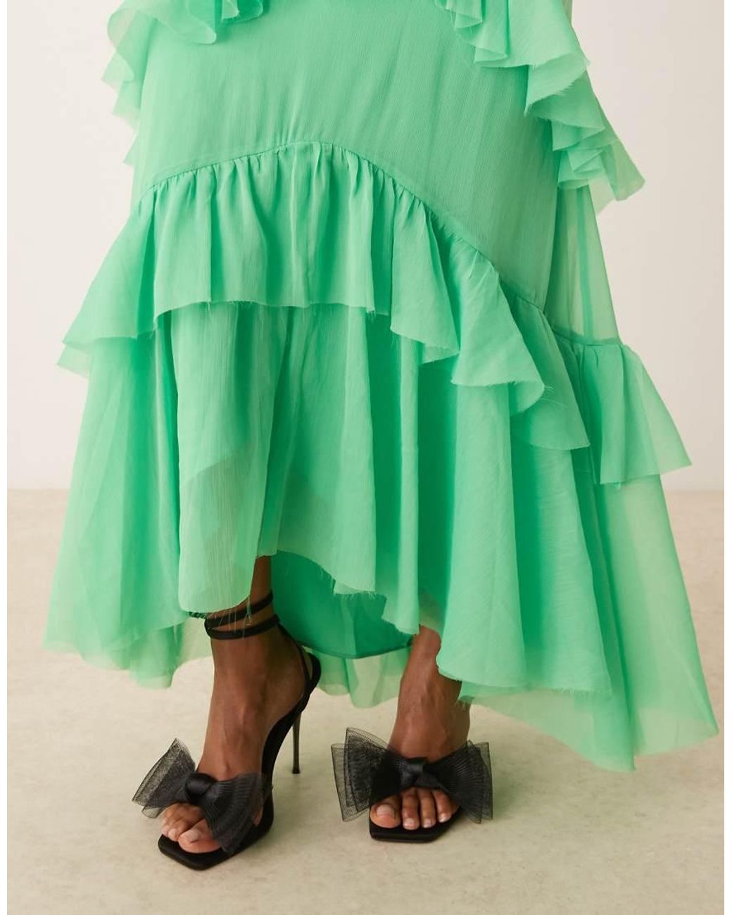 ASOS Green Cape Overlay Ruffle Bias Maxi Dress