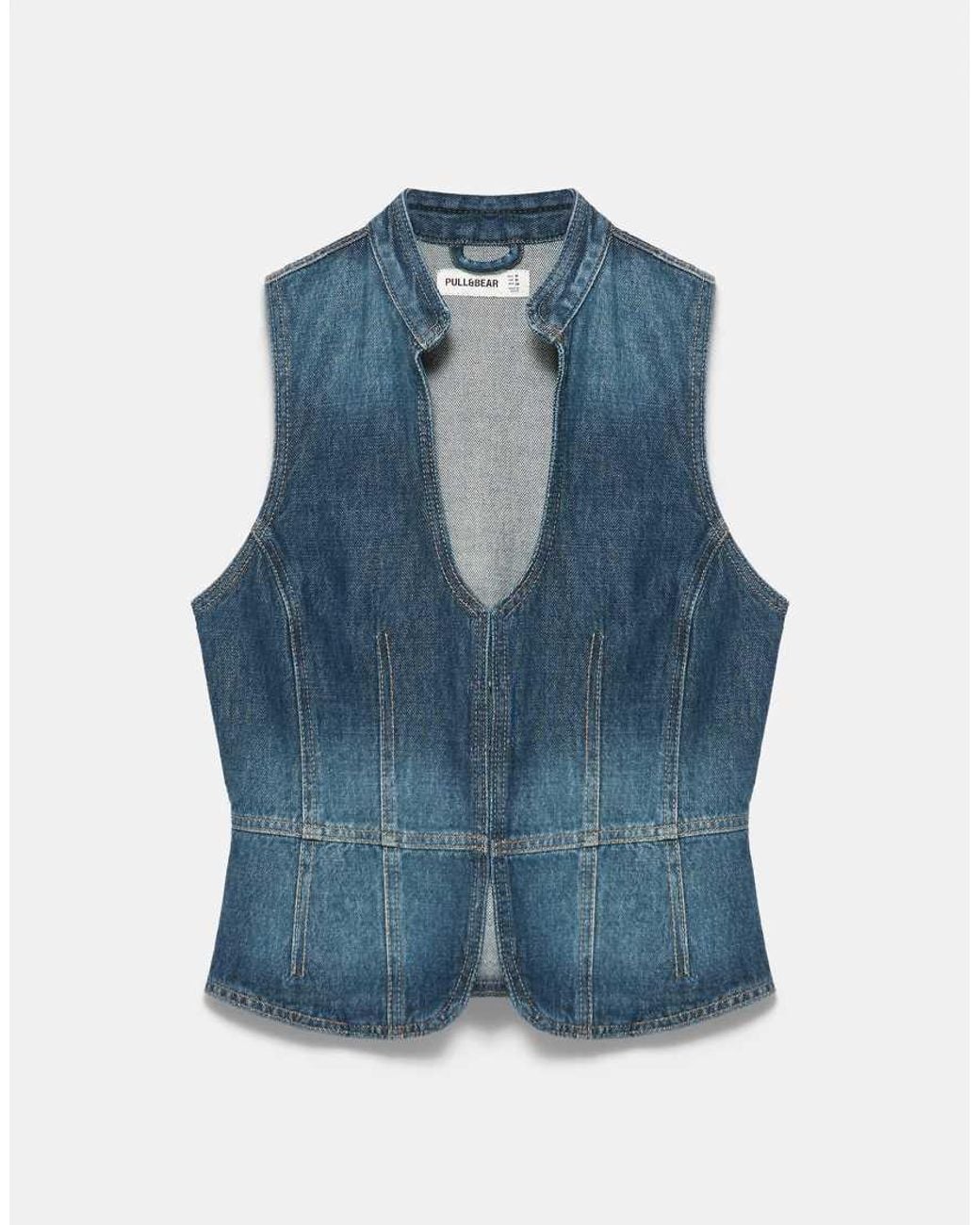 Pull&Bear Blue Seamed Denim Halter Top