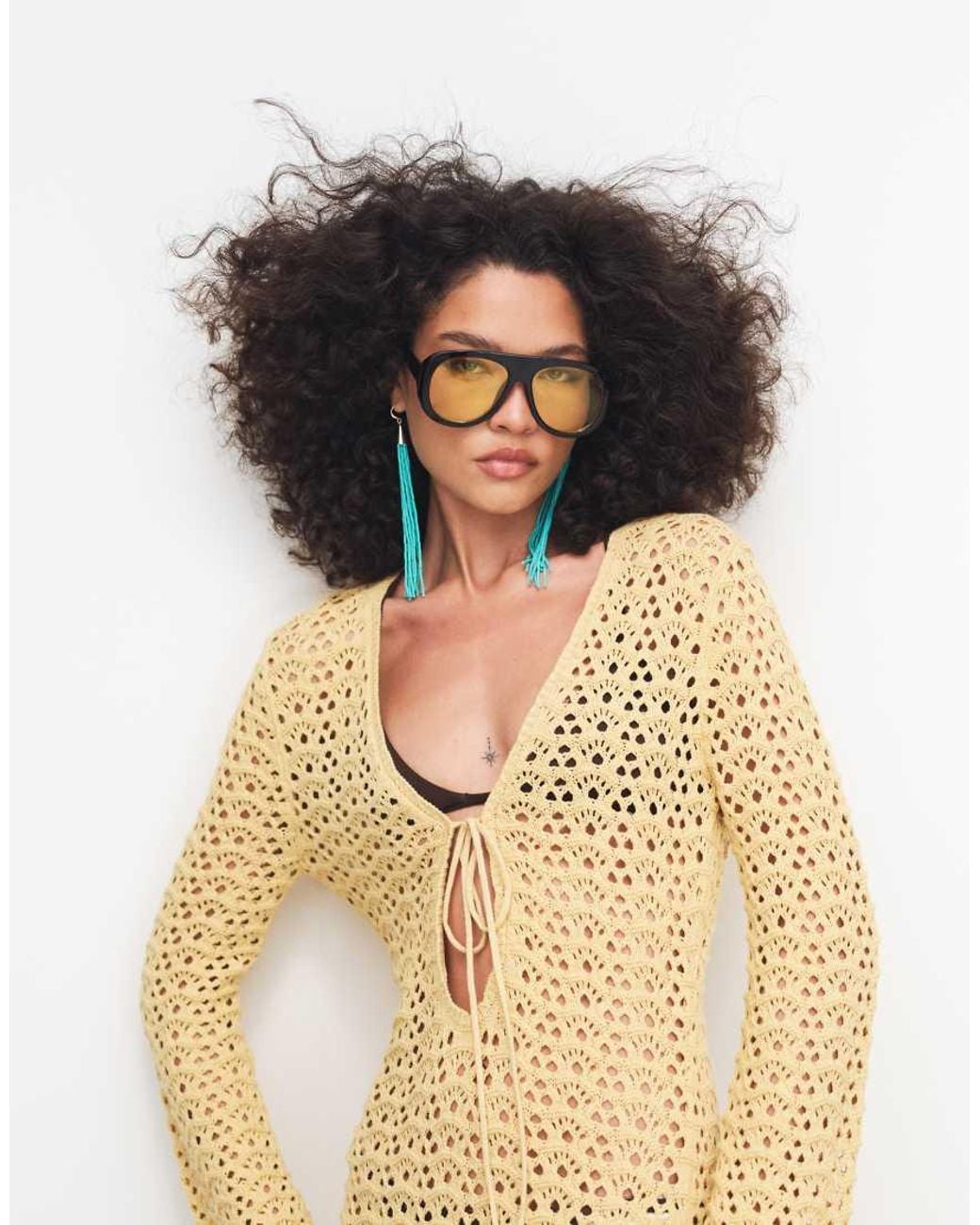 Noughts & Kisses Metallic Scoop Neck Crochet Long Sleeve Maxi Dress