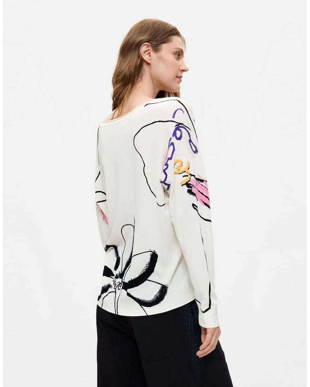 Desigual White Thin Printed Sweater