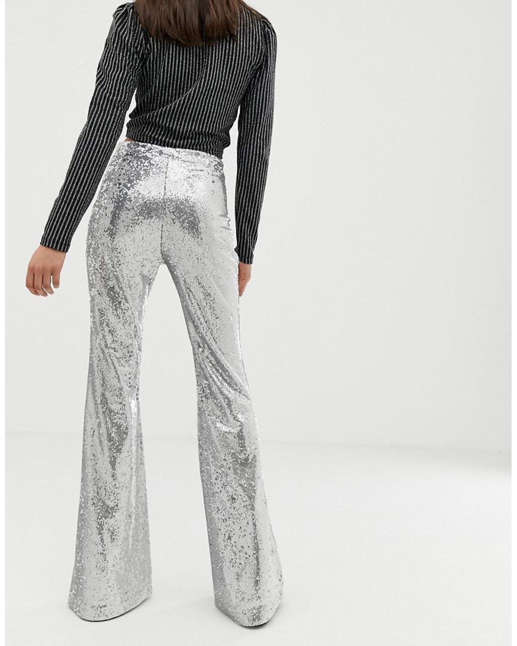 Bershka Sequin Pants In Silver in Metallic | Lyst