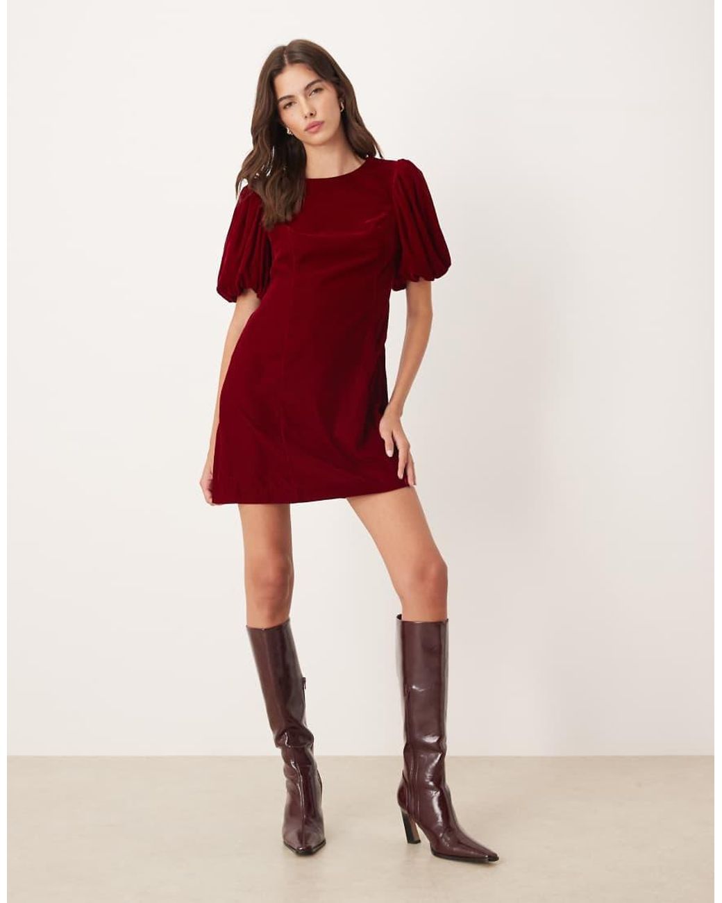 Nobody's Child Red Boston Velvet Puff Sleeve Mini Dress