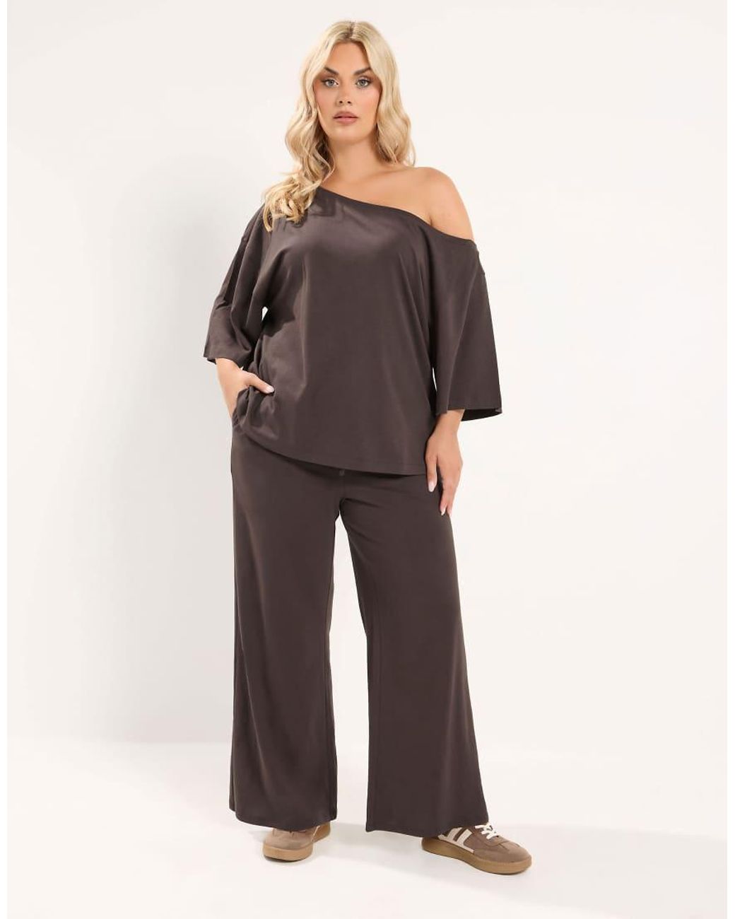 Yours Clothing Black Jersey Wide Leg Trousers