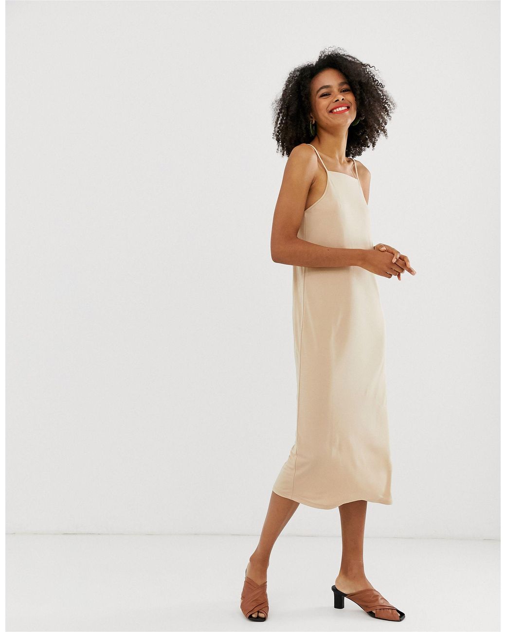 Cream midi slip dress sale