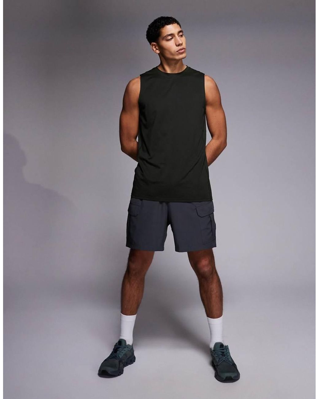 4505 Blue Icon 18cm Quick Dry Training Cargo Shorts With Zip Pockets for men