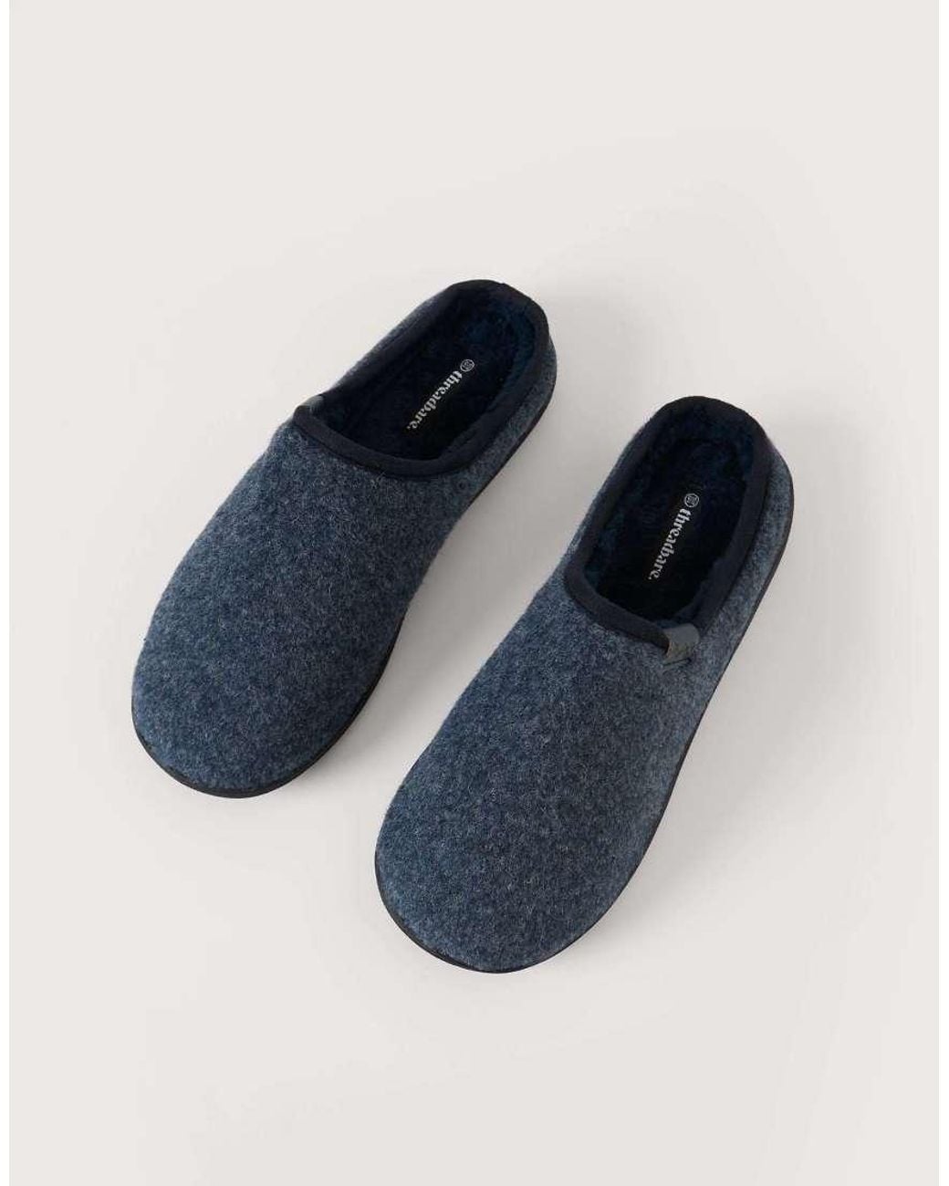 Threadbare Blue Textured Faux Fur Lined Mule Slippers for men