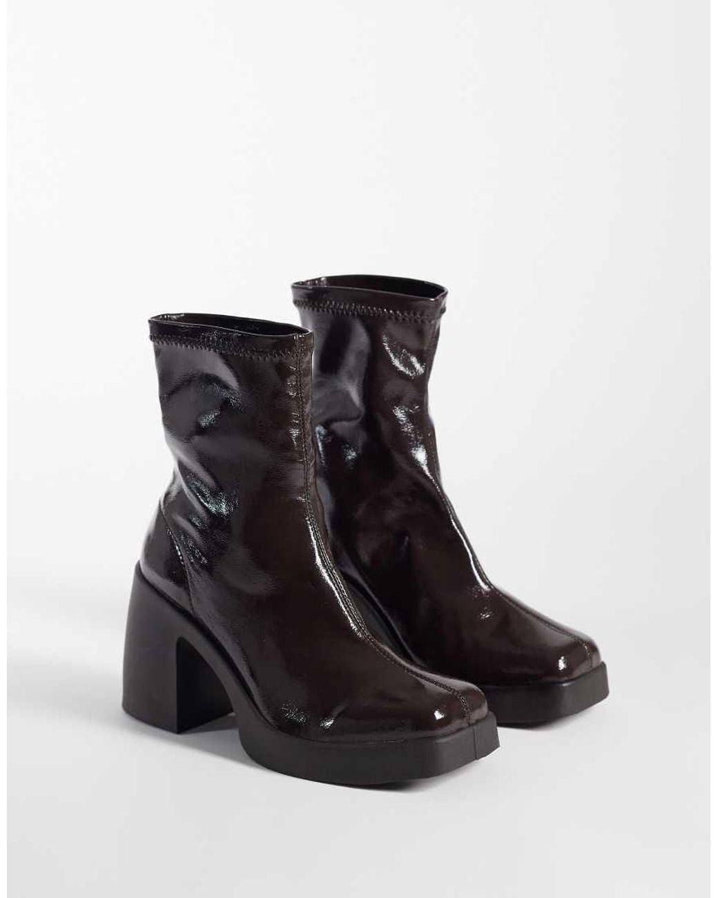 ASOS Black Edison Square Toe Chunky Heeled Sock Boots