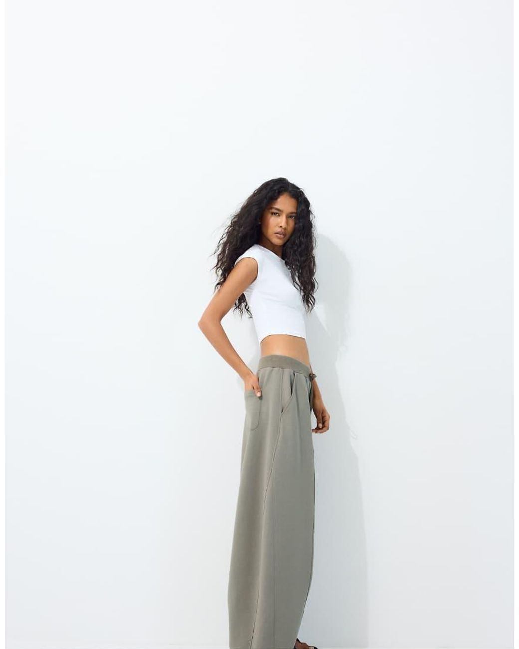 Stradivarius White Wide-leg jogger Trousers
