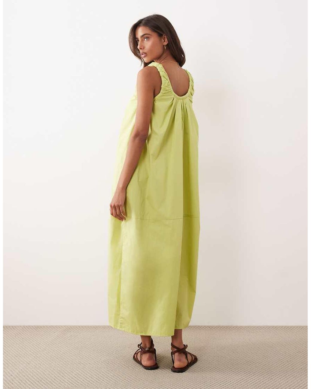 ASOS Green Poplin Scoop Ruched Neck Maxi Sundress