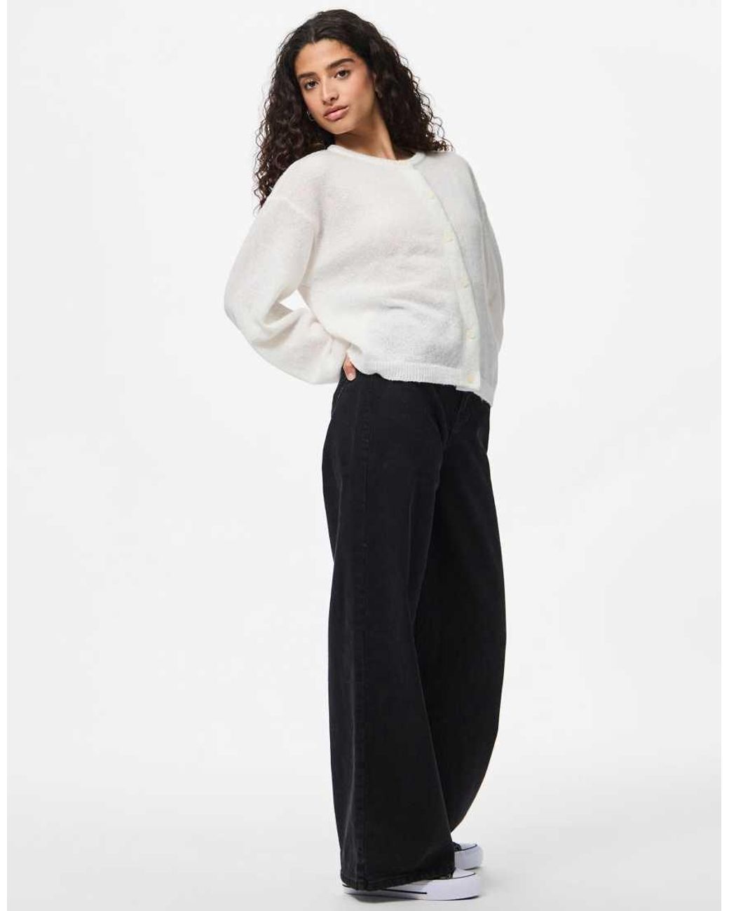 Pieces White Knitted Cardigan