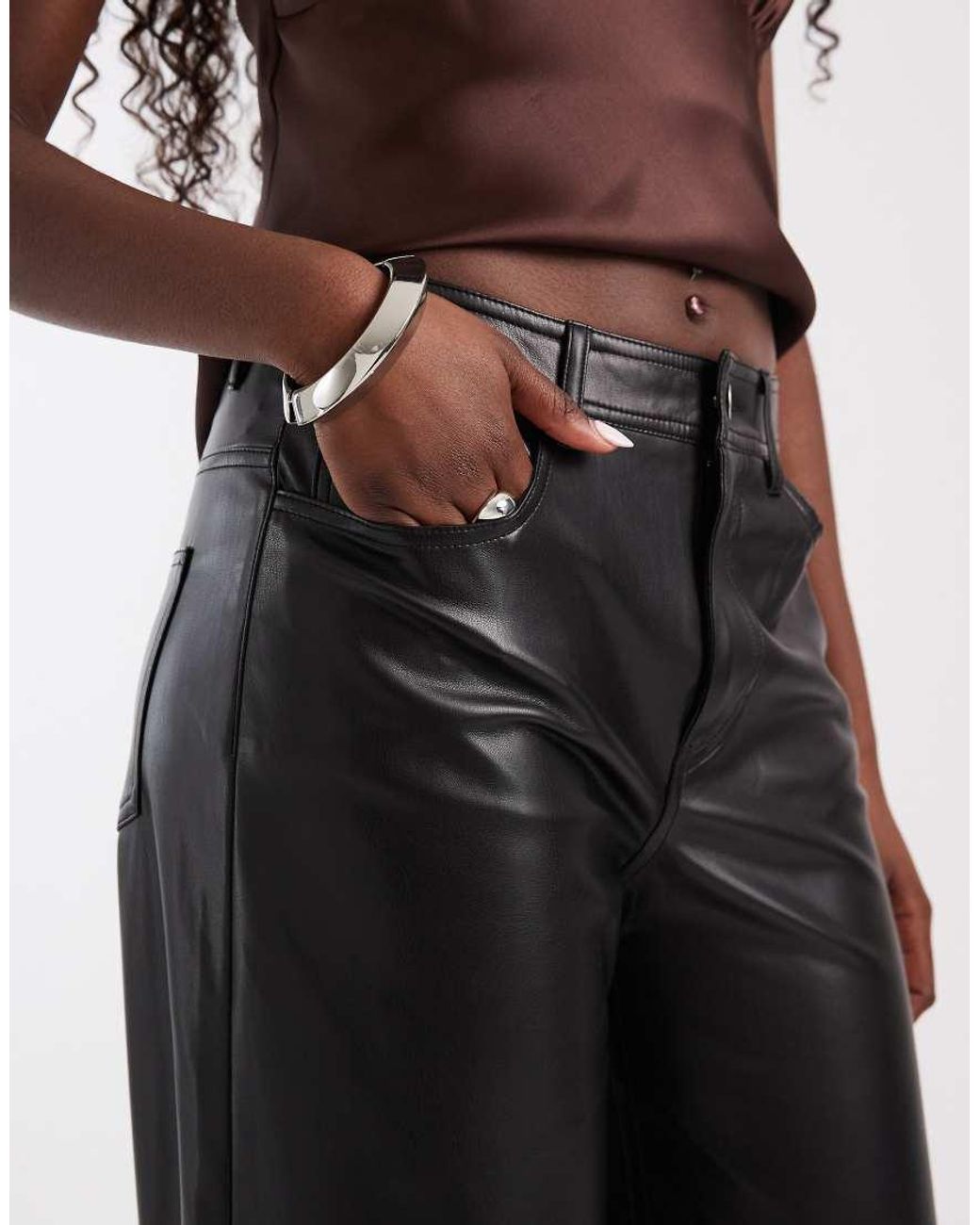 ONLY Black Faux Leather Wide Leg Pants