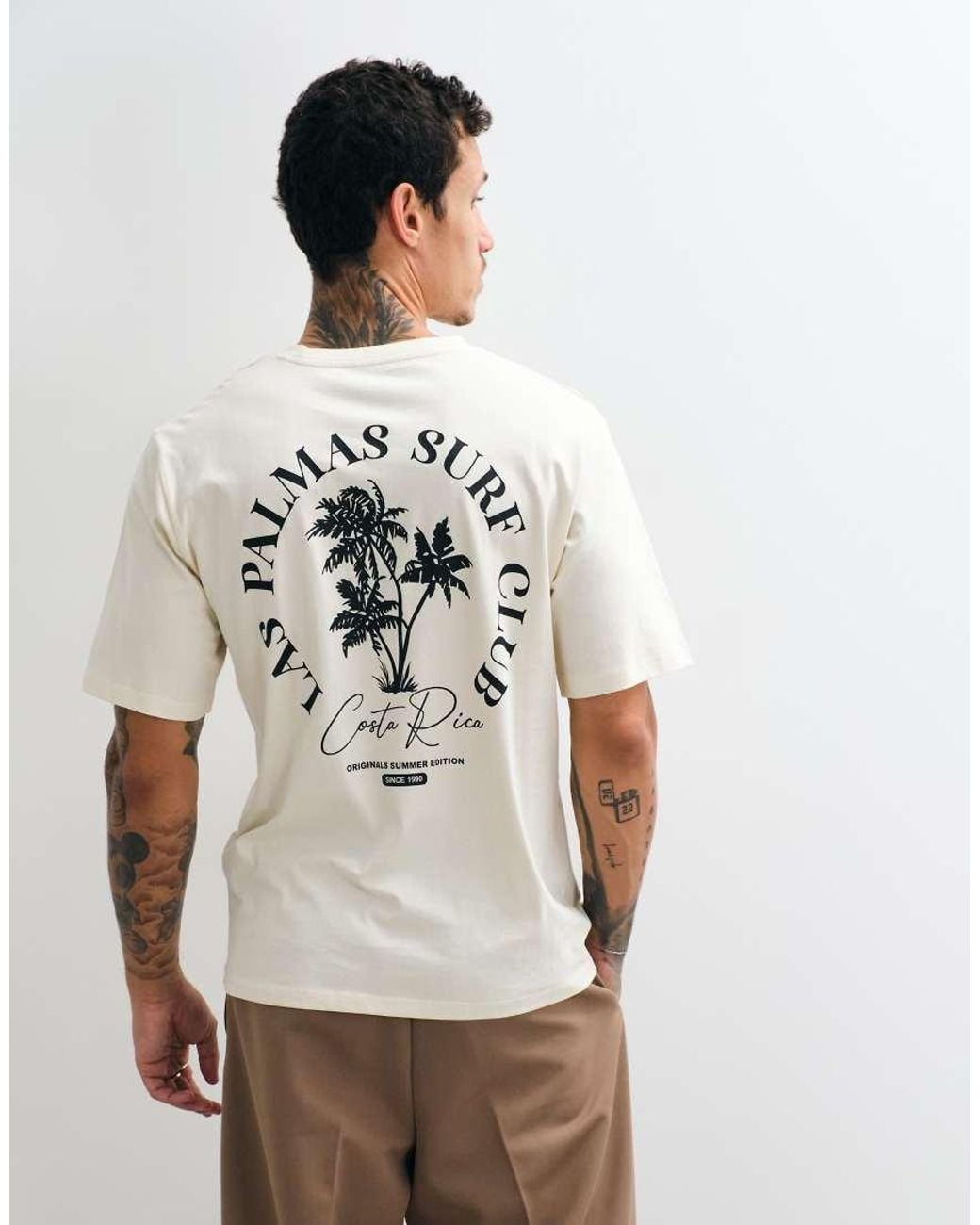 Jack & Jones White Palm Tree Back Print T-shirt for men