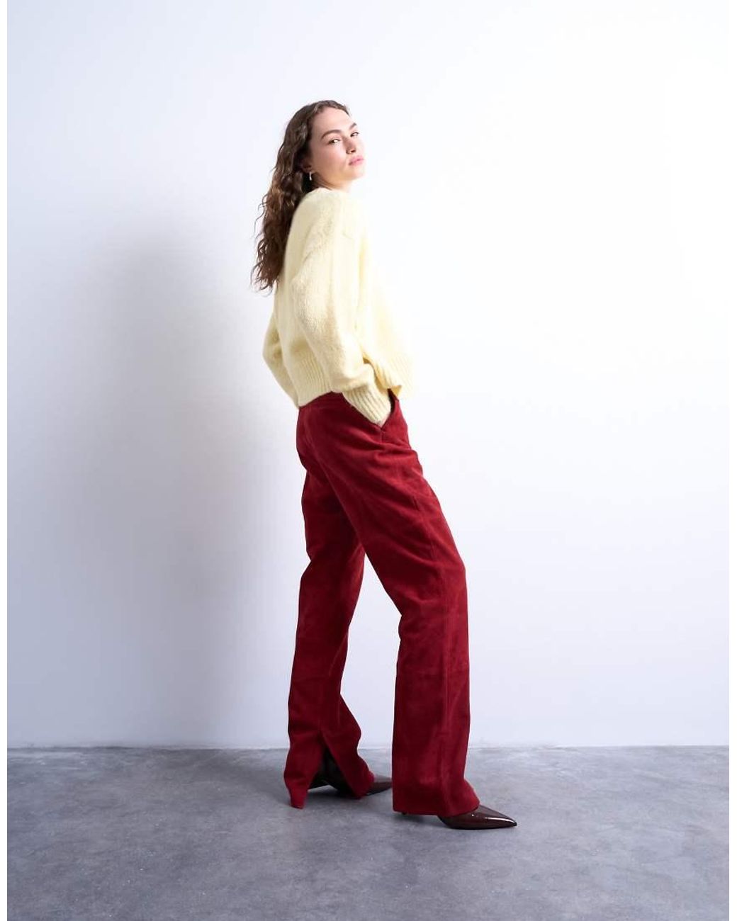 TOPSHOP White Co Ord Real Suede Flare Trousers