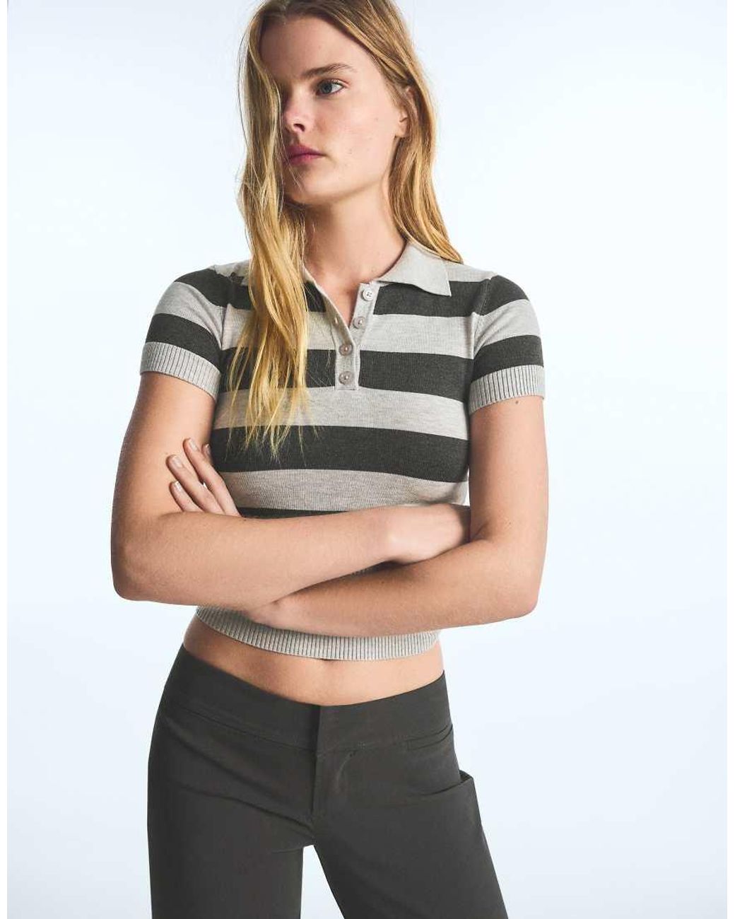 Bershka White Short-Sleeved Stripe Knit Jumper