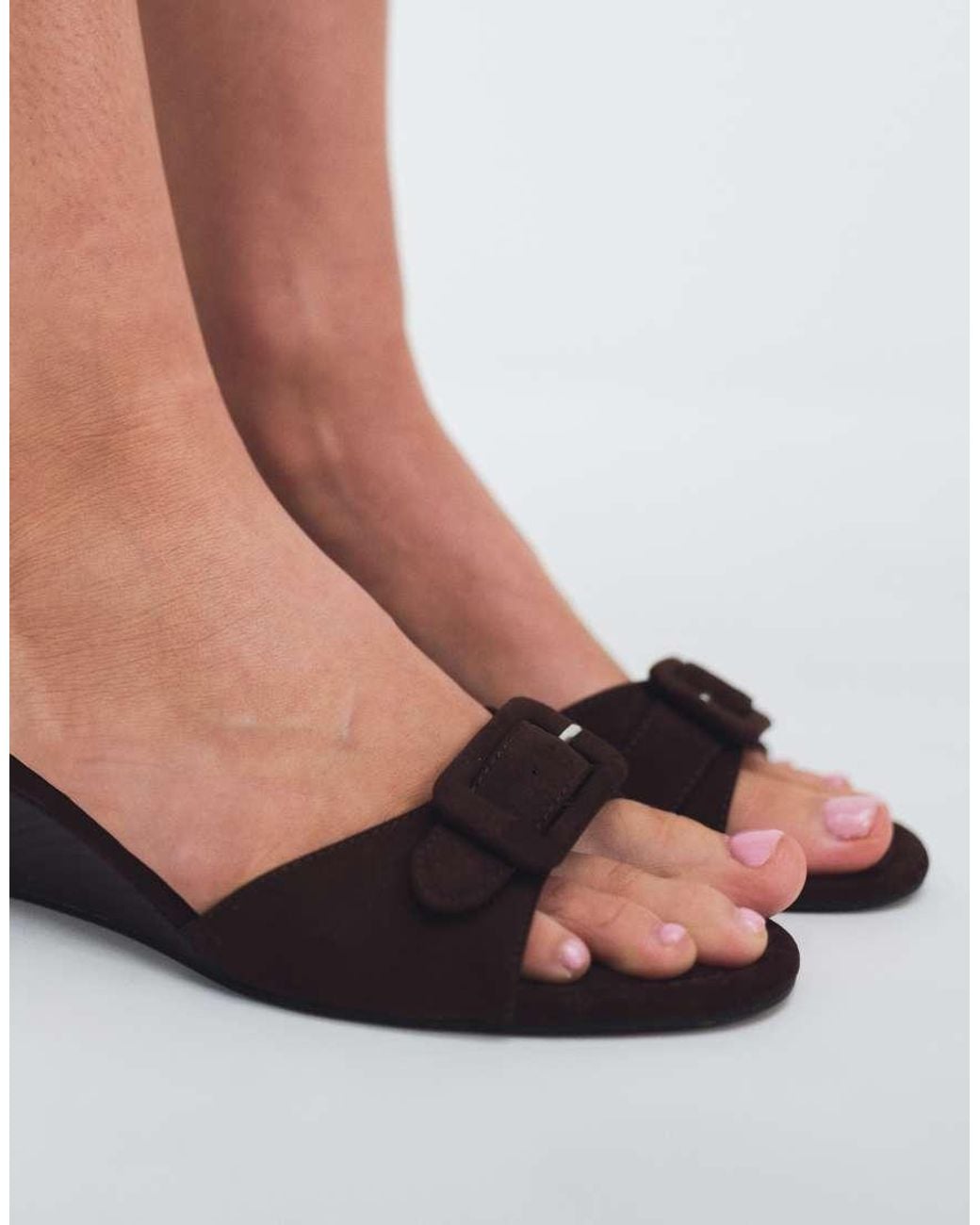 ASOS White Highway Buckle Detail Wedge Sandals