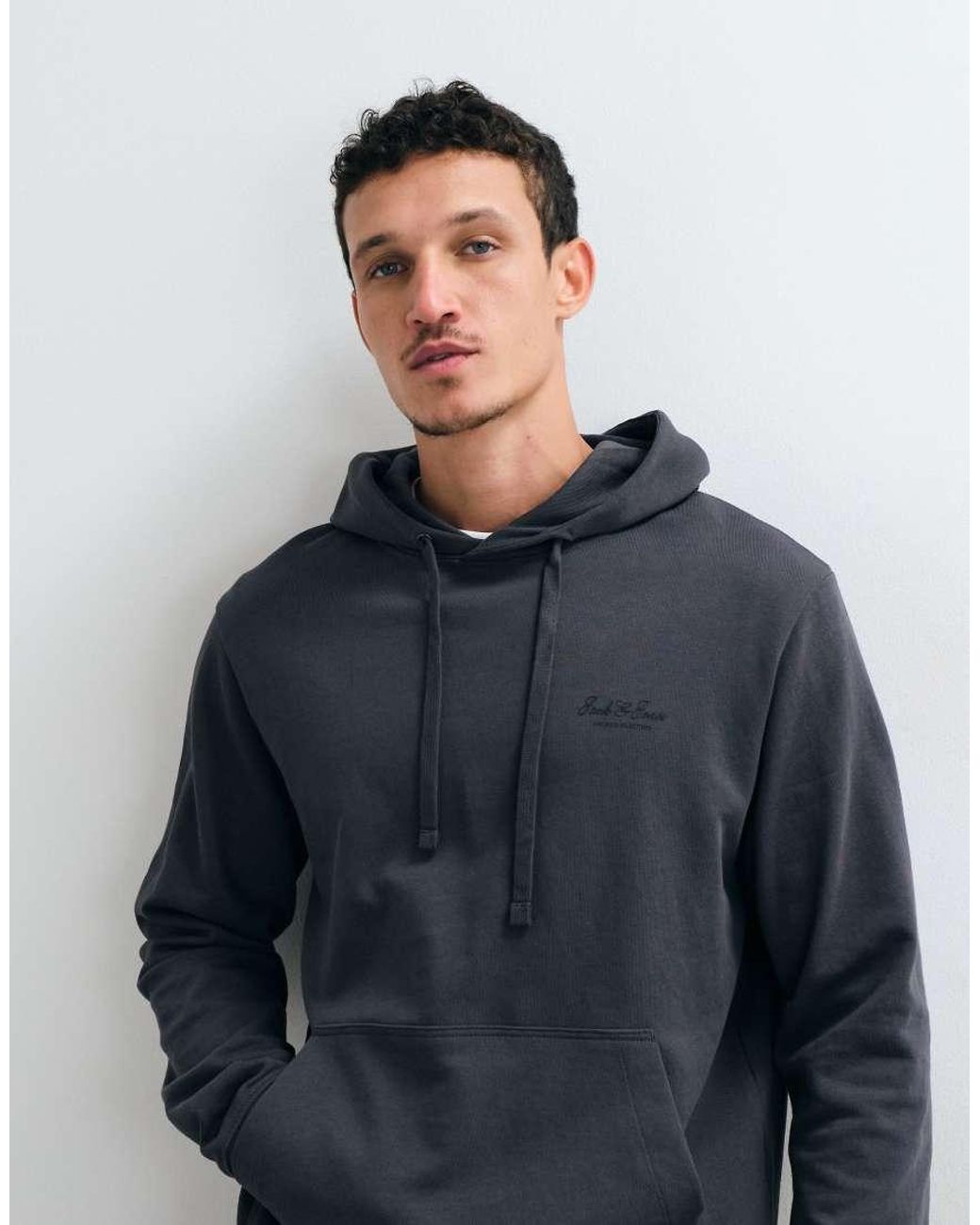 Jack & Jones Blue Script Chest Logo Hoodie for men