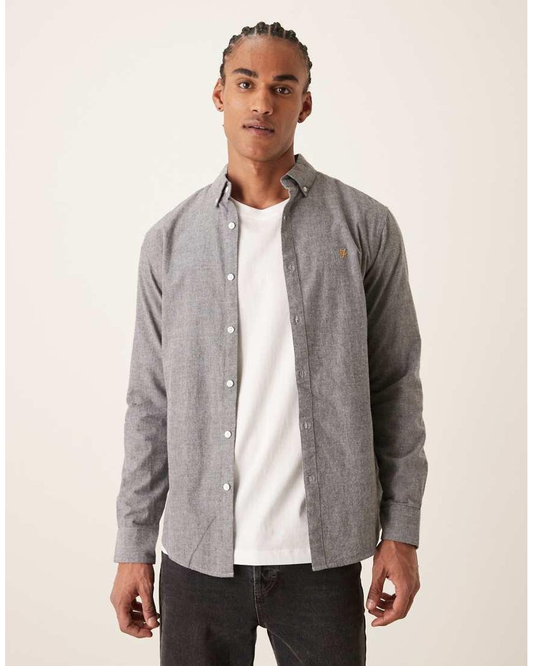 Farah Gray Steen Long Sleeve Casual Logo Shirt for men
