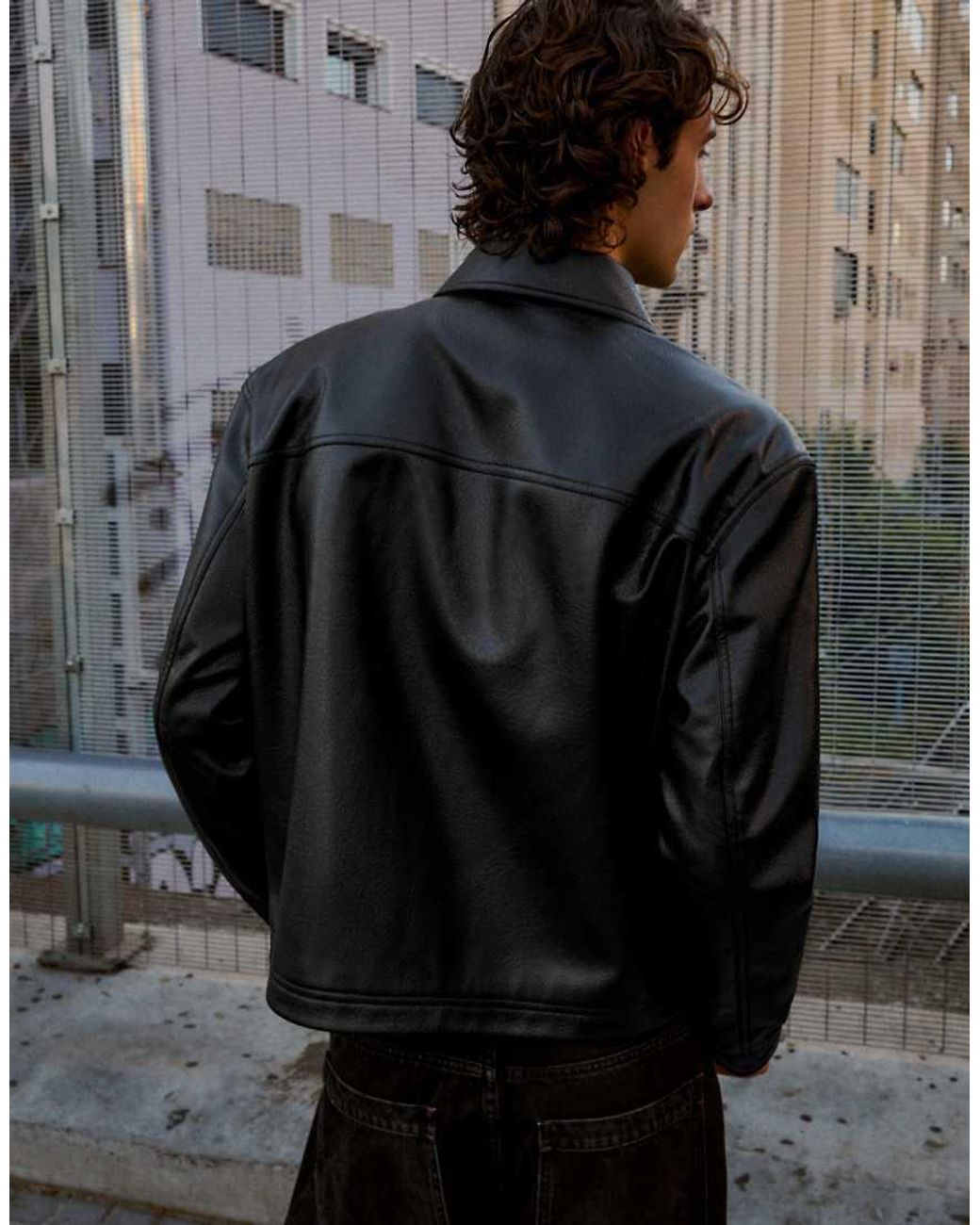 Bershka Brown Leather Effect Jacket With Clasps for men