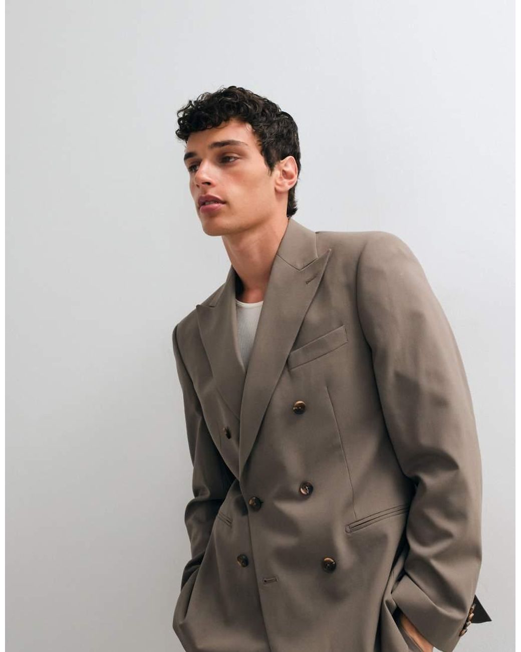 ASOS Natural Slim Double Breasted Suit Jacket for men