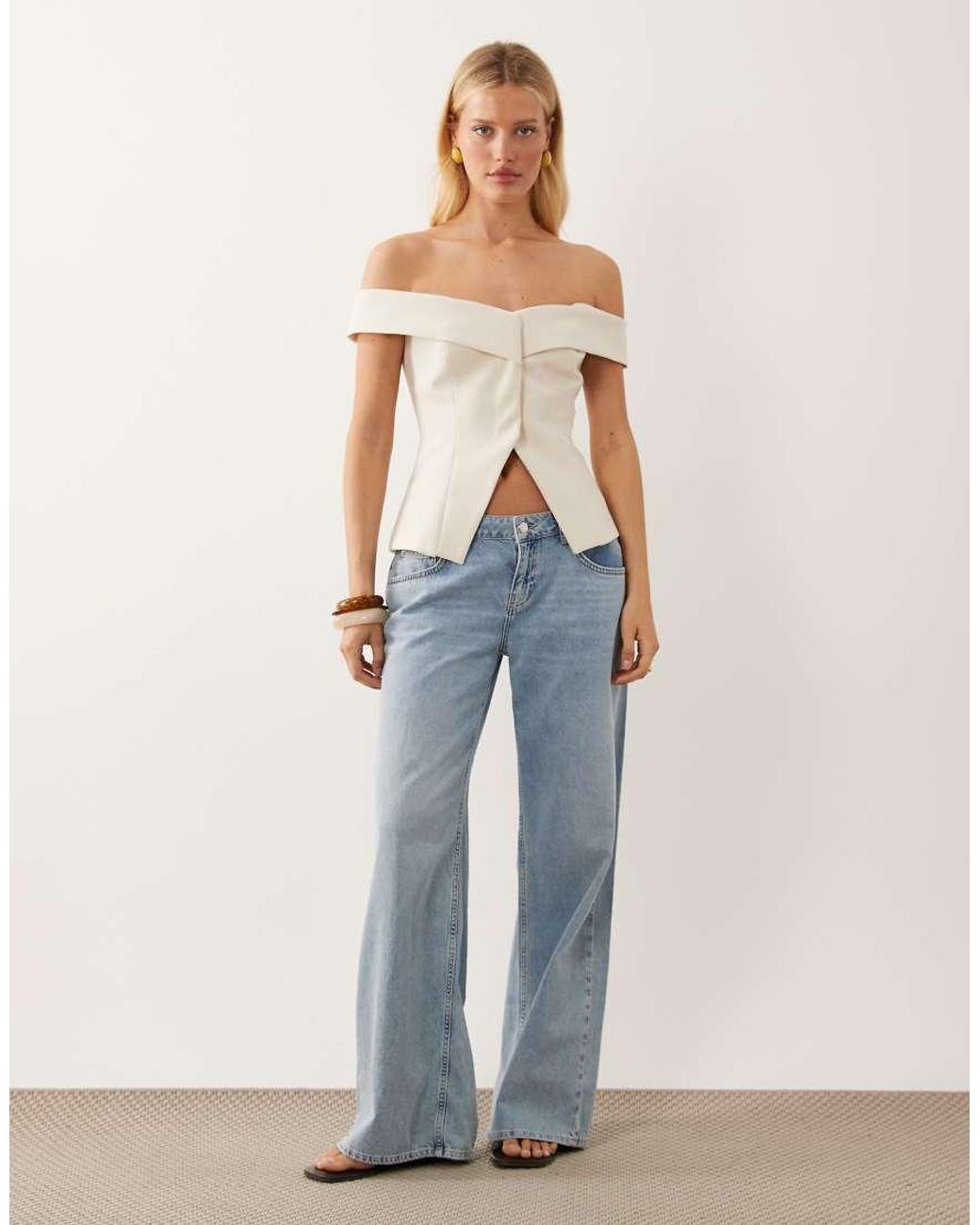 ASOS Natural Off The Shoulder Tailored Vest