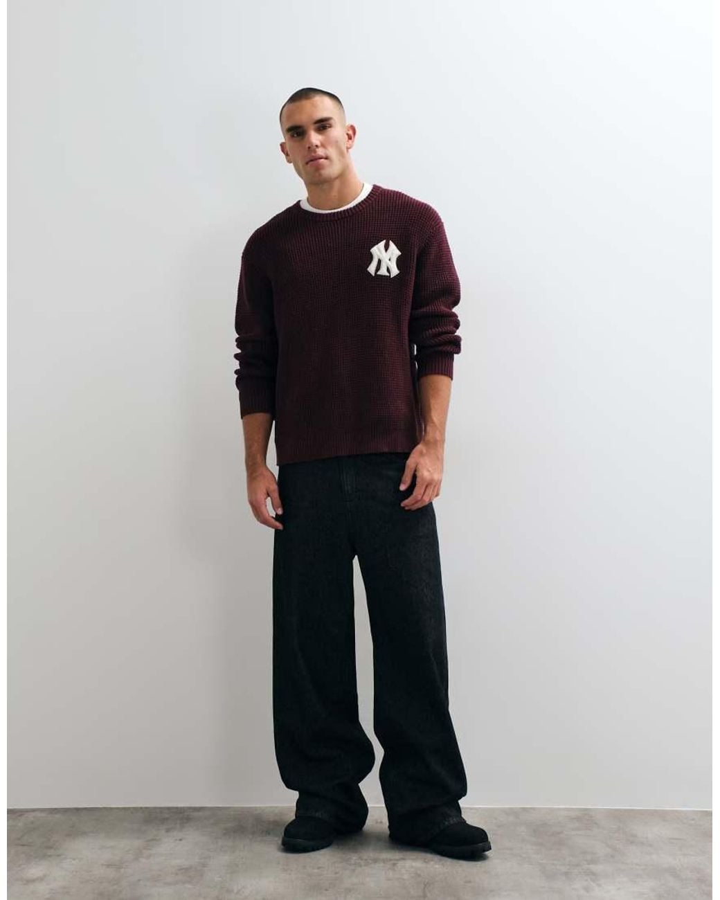KTZ Blue Ny Yankees Logo Mlb Knitted Waffle Crewneck Jumper for men