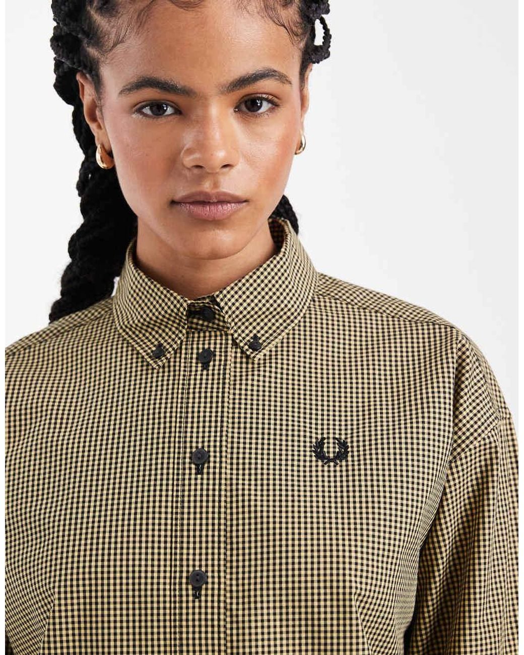Fred Perry Black Long Sleeve Checkerboard Logo Shirt