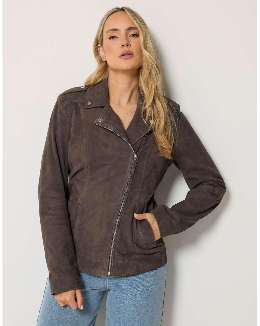 Long Tall Sally Brown Suede Biker Jacket