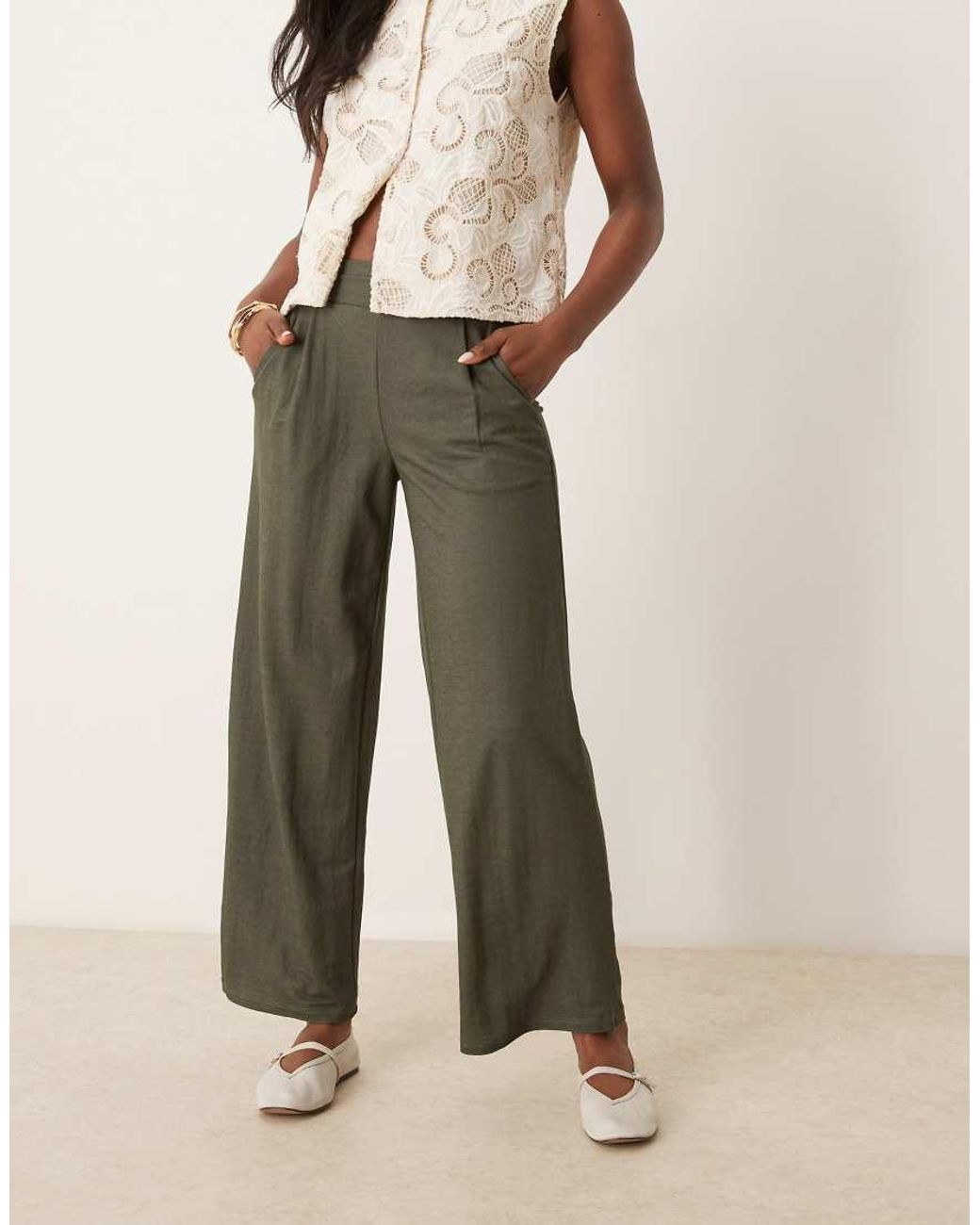 Jdy Natural High Waisted Crop Wide Fit Trousers