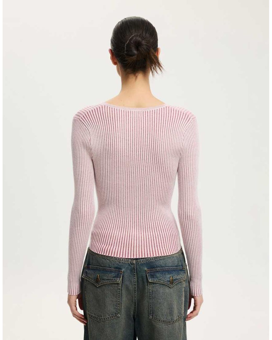 Cotton On Pink Two Tone Rib Keyhole Knit