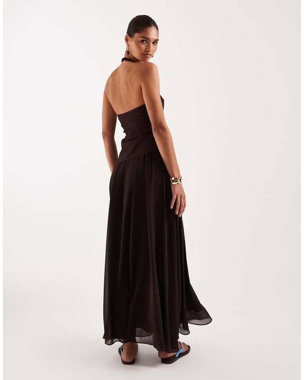 Forever New Brown Linen Blend Sleeveless Chiffon Skirt Maxi Dress