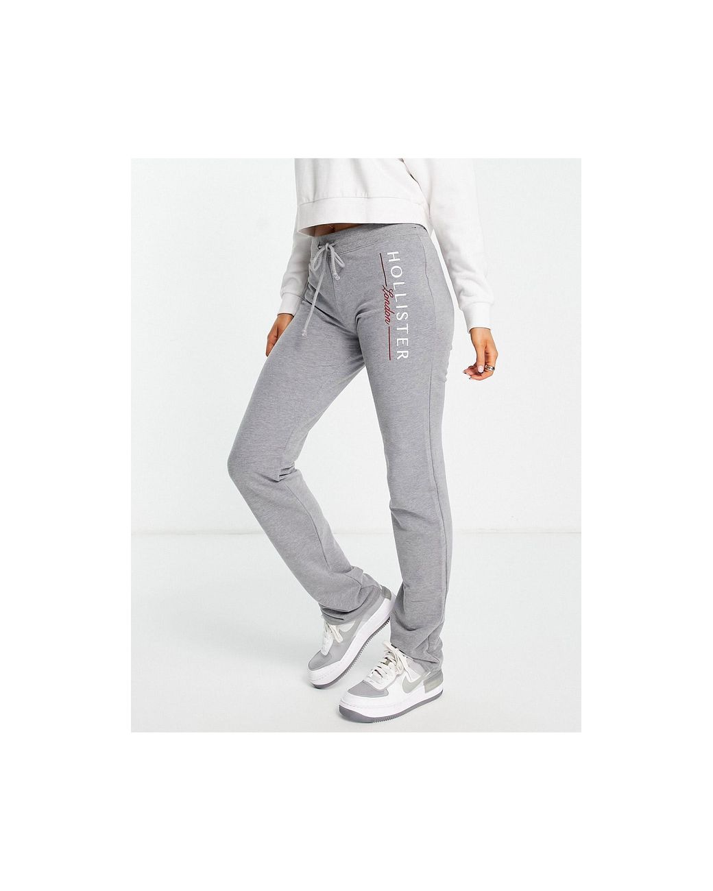 Hollister Straight Leg Logo joggers in Gray