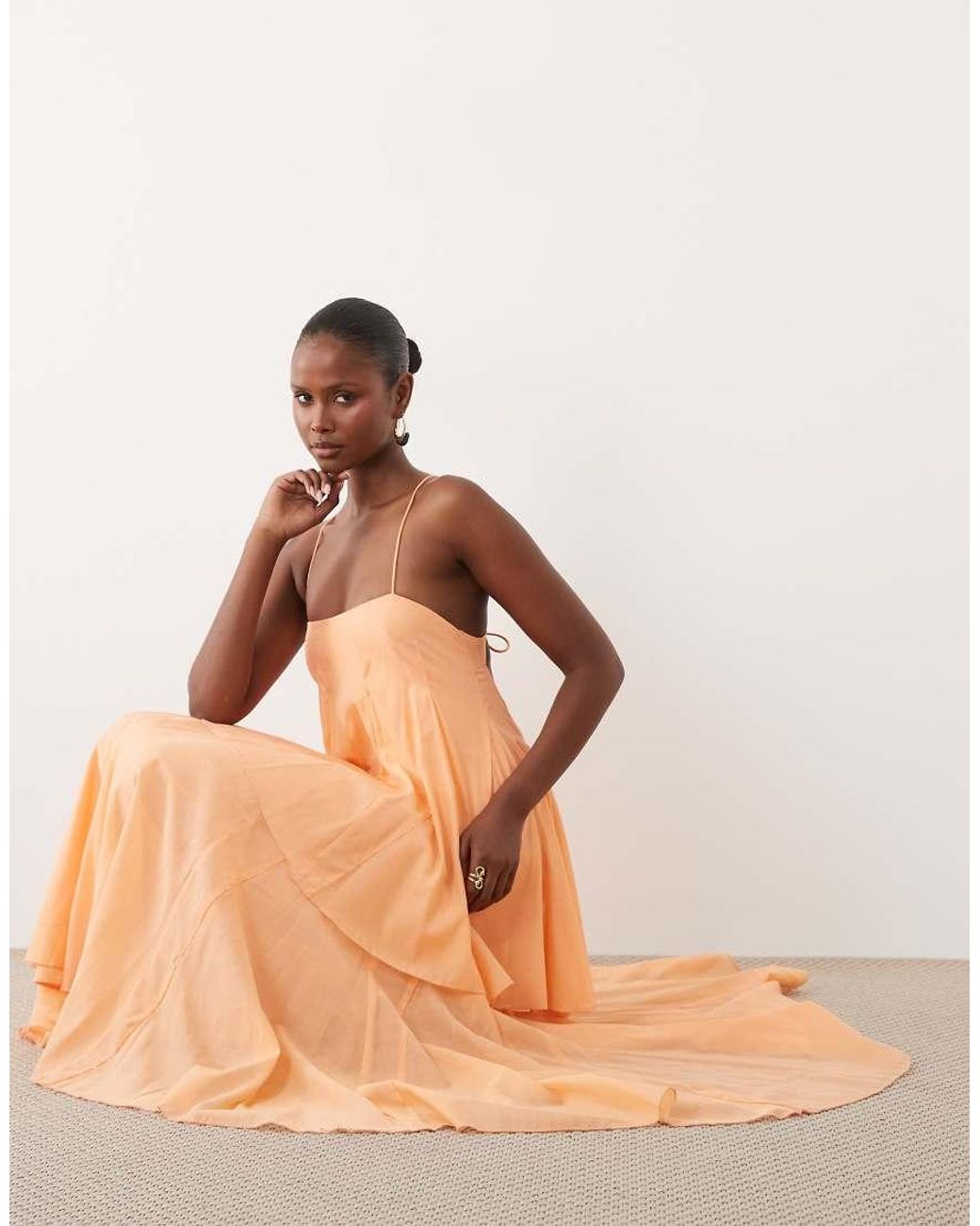 ASOS Brown Premium Tiered Cami Maxi Dress With Godet Full Hem Skirt