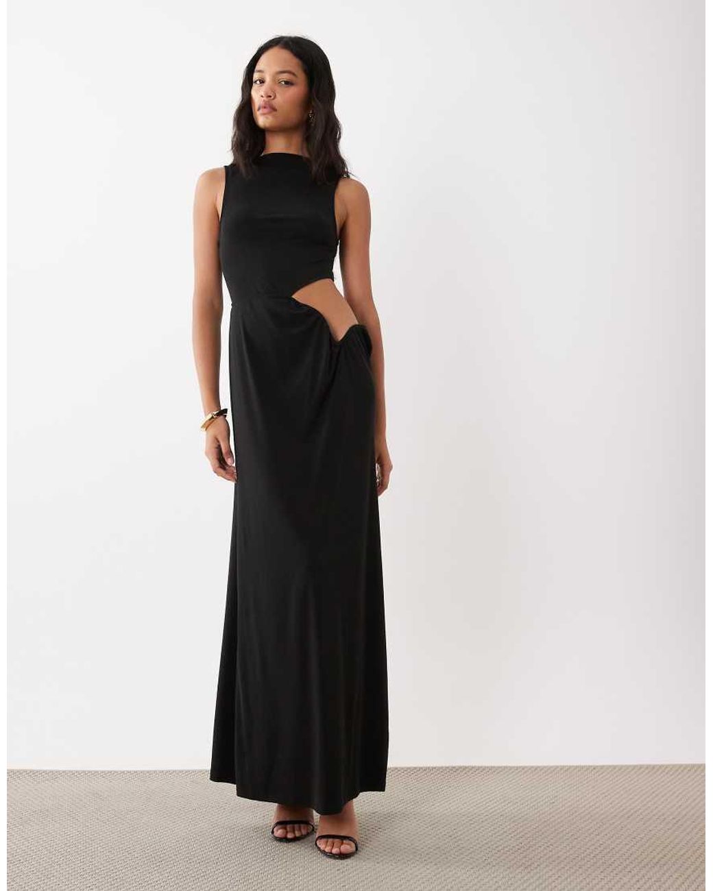 SNDY'S White Straight Neck Cut Out Side Detail Maxi Dress