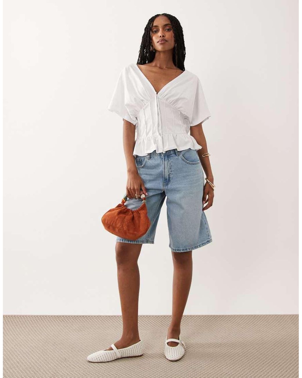 ASOS White Gathered Bust Top With Corset Waist