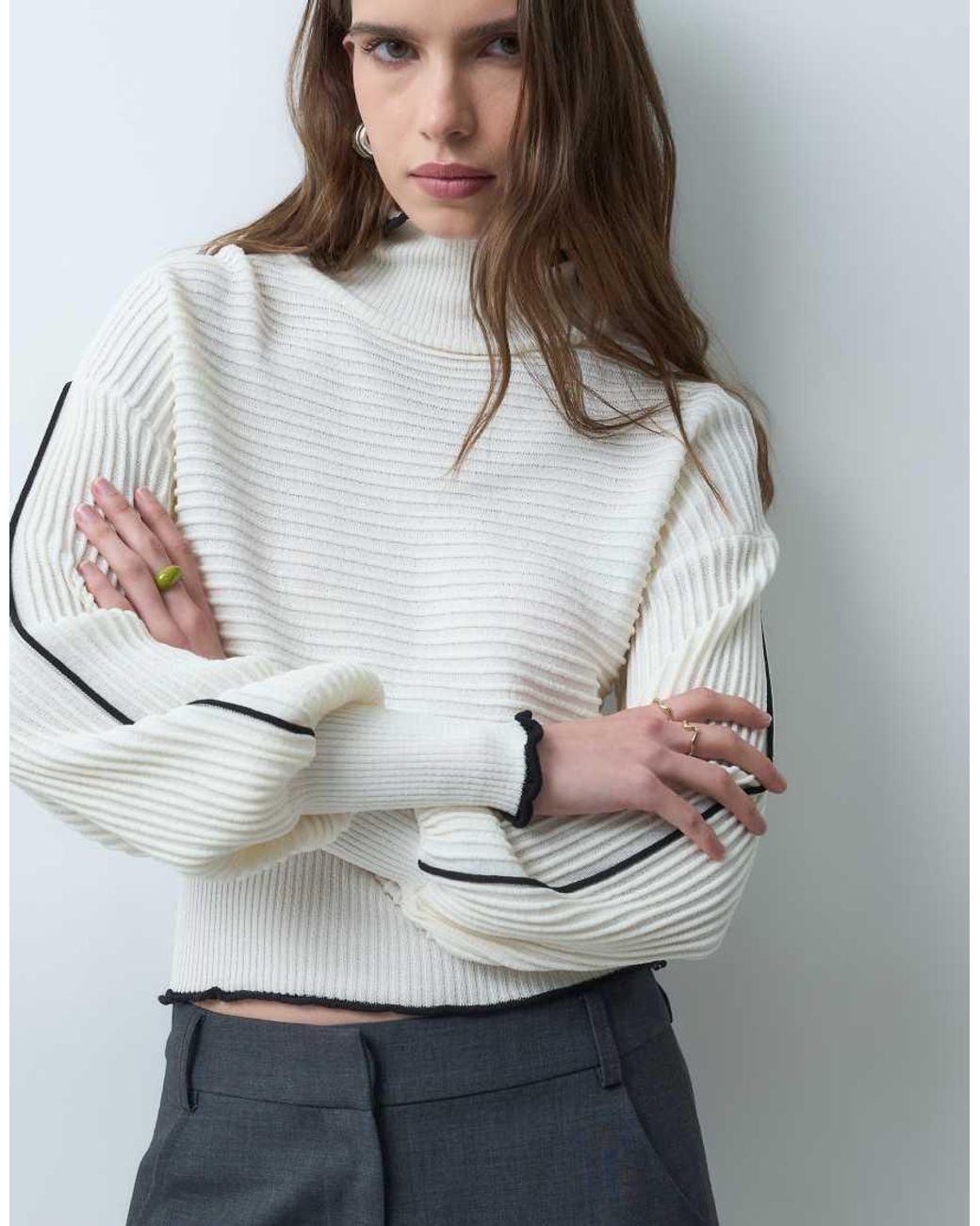 ASOS Gray Knitted Contrast Edge Ribbed Jumper