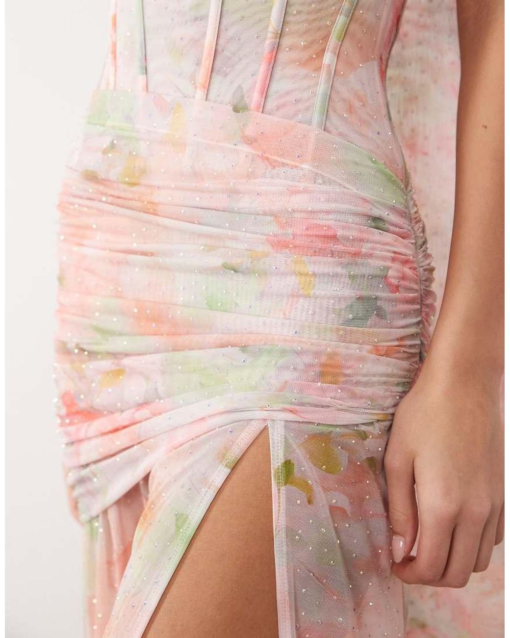 Oh Polly Pink Premium Embellished Scarf And Corset Detailing Maxi Dress