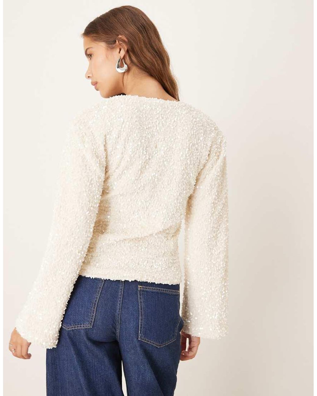 Gina Tricot Natural Cinched Waist Sequin Top